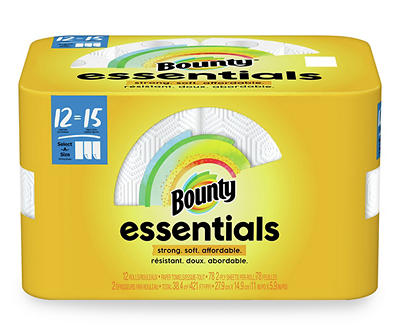 Bounty Essentials Select-A-Size Paper Towels, White, 12 Large Rolls = 15 Regular Rolls, 12 Count