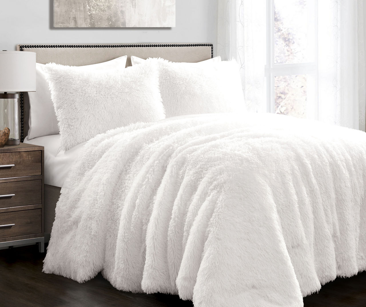 Emma White Faux Fur King 3-Piece Comforter Set | Big Lots