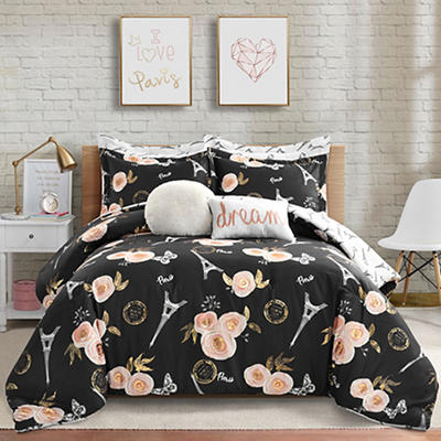 Black & Peach Botanical Paris Full/Queen 7-Piece Comforter Set