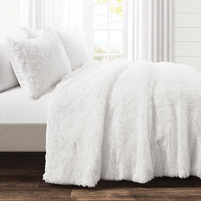 Emma White Faux Fur Full/Queen 3-Piece Comforter Set