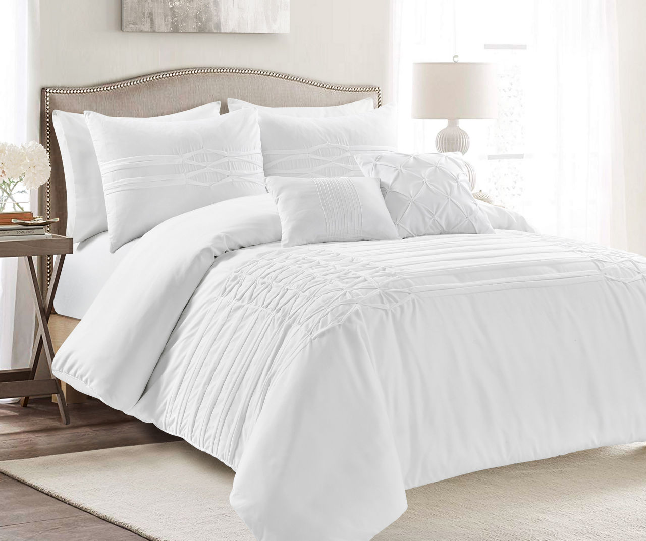 Aurora White Pleated Pintuck King 5-Piece Comforter Set | Big Lots