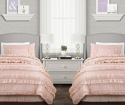 Belle Blush Pink Ruffled Twin XL 3-Piece Comforter Set