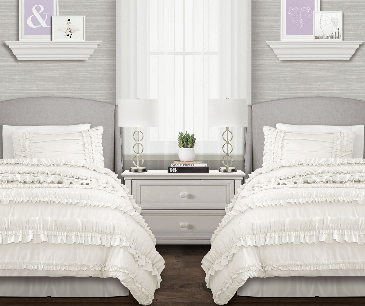Belle White Ruffled Twin XL 3Piece Comforter Set Big Lots