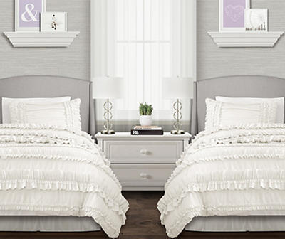 Belle White Ruffled Twin XL 3-Piece Comforter Set