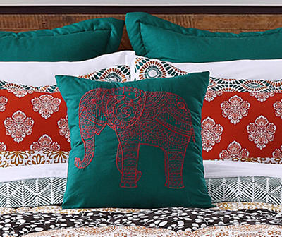 Turquoise & Red Bohemian Pattern Block Full/Queen 7-Piece Comforter Set