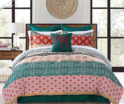 Turquoise & Red Bohemian Pattern Block King 7-Piece Comforter Set