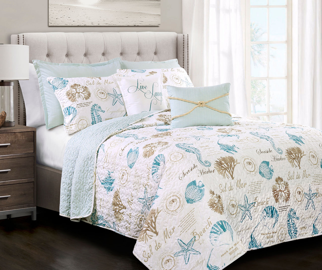 Harbor Life White & Blue King 7-Piece Quilt Set | Big Lots