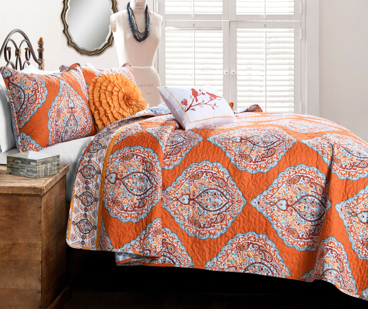 Harley Tangerine & Blue Mandala Arabesque King 5-Piece Quilt Set