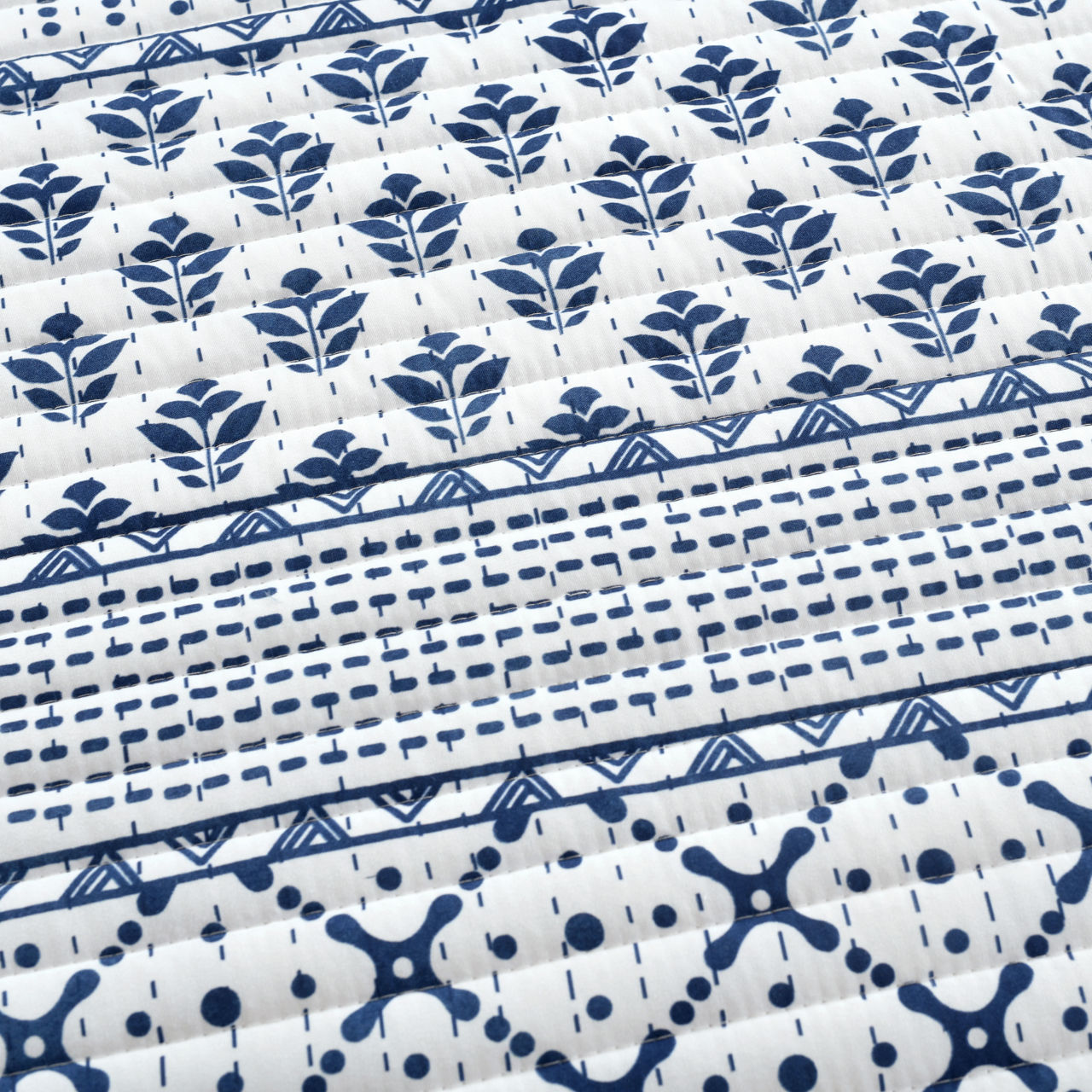 Monique White & Navy Pattern Stripe King 3-Piece Quilt Set | Big Lots