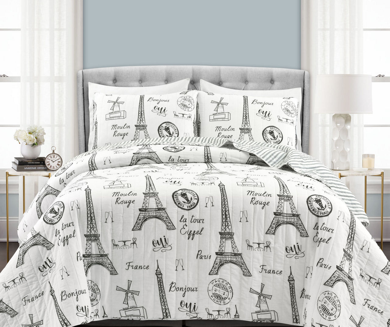 Bedding Comforter Complete Set Home Bedroom Real Paris Eiffel Tower Design Full 