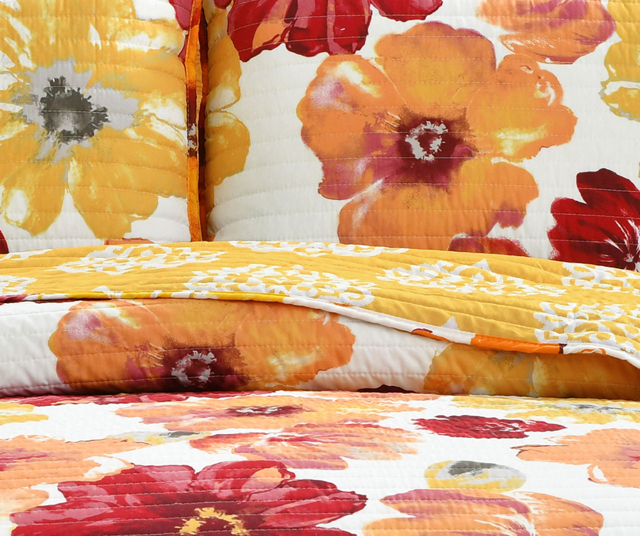 Leah Floral Reversible Quilt 3 Piece Set, Lush Decor