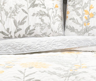 Aprile White & Yellow Floral Reversible King 3-Piece Quilt Set