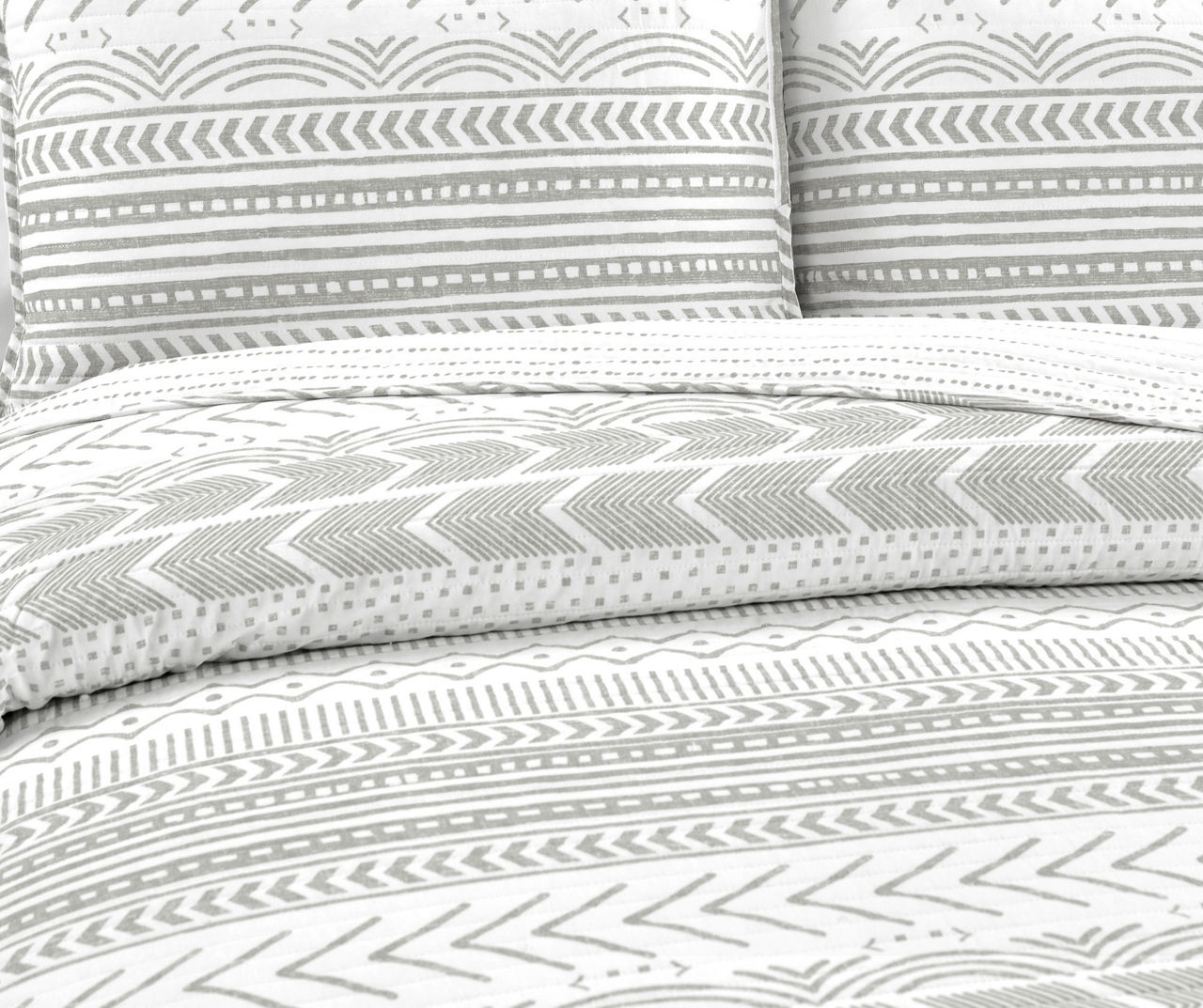 Hygge Gray & White Geometric Reversible King 3-Piece Quilt Set