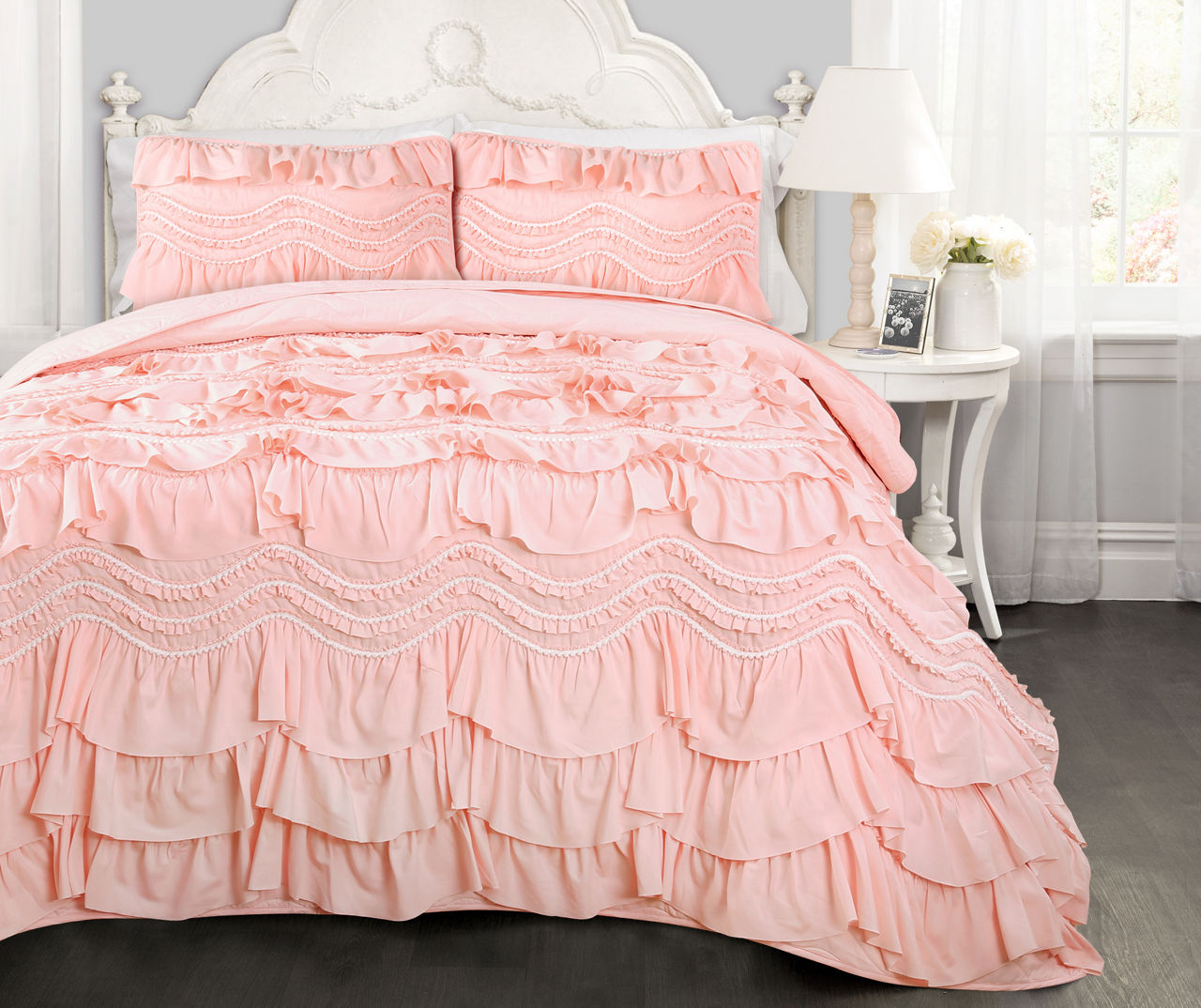 Lush Decor Kemmy Peachy Pink Ruffle King 3-piece Quilt Set 