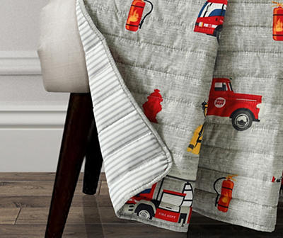 Gray & Red Fire Truck Quilted Throw, (50