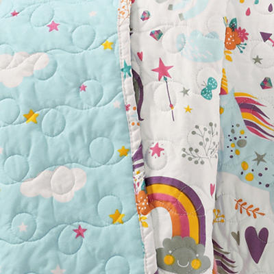 White, Pink & Blue Unicorn Heart Print Quilted Throw, (50