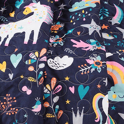 Navy, Pink & Blue Unicorn Heart Print Quilted Throw, (50