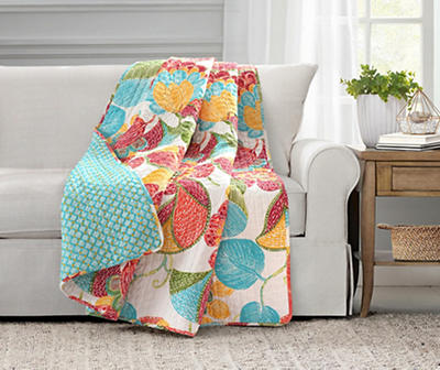 Layla Orange & Blue Floral Quilted Throw, (50