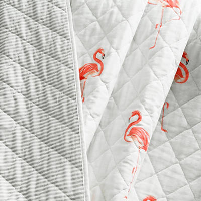 White & Coral Flamingo Kelly Quilted Throw, (50