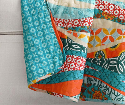 Turquoise & Orange Pattern Wave Hailey Quilted Throw, (50