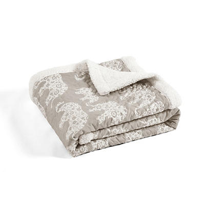 Gray & White Elephant Parade Quilted Sherpa Throw, (50" x 60")