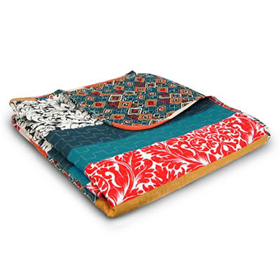 Turquoise & Tangerine Boho Floral Color Block Quilted Throw, (50