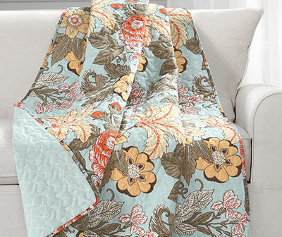 Blue & Yellow Floral Sydney Quilted Throw, (50