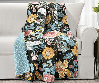 Black & Yellow Floral Sydney Quilted Throw, (50