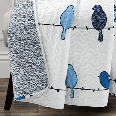 Rowley White & Blue Birds Quilted Throw, (50