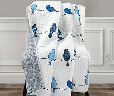 Rowley White & Blue Birds Quilted Throw, (50