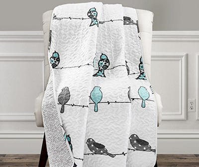 Rowley White & Gray Birds Quilted Throw, (50