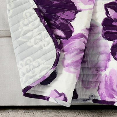 Leah White & Purple Floral Quilted Throw, (50