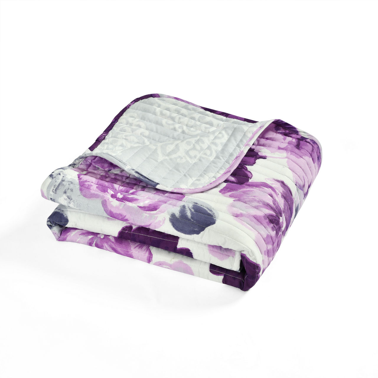 Leah White & Purple Floral Quilted Throw, (50