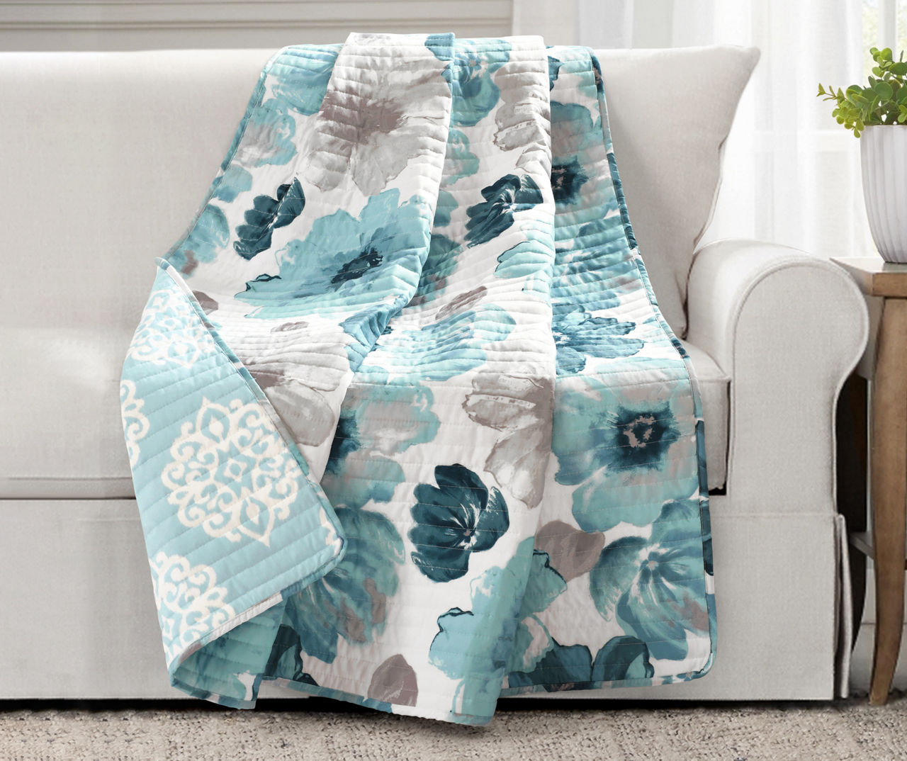 Leah Floral Reversible Quilted Throw Big Lots