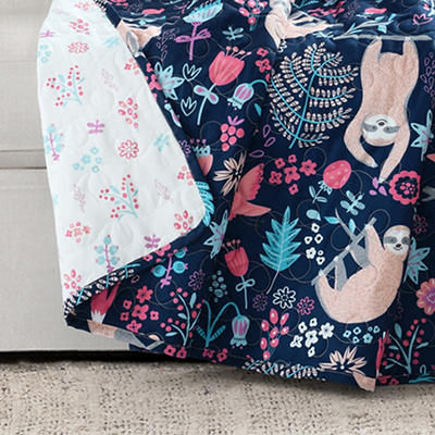 Hygge Navy, Turquoise & Red Floral Sloth Quilted Throw, (50
