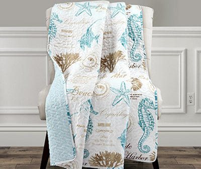 White & Blue Harbor Life Quilted Throw, (50