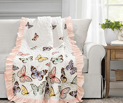 Pastel & Pink Flutter Butterfly Ruffle-Trim Quilted Throw, (50