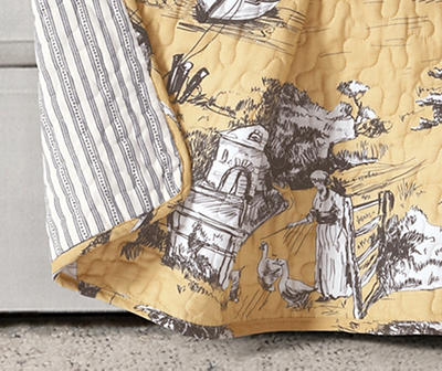 Yellow & Gray French Windmill Toile Quilted Throw, (50