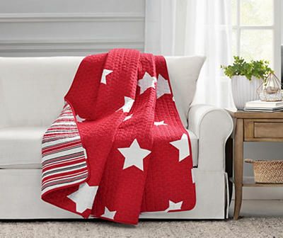 Red & White Stars Quilted Throw, (50