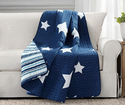 Navy & White Stars Quilted Throw, (50