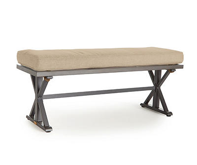 Autumn Cove Tan Steel Cushioned Patio Dining Bench