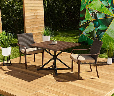 Autumn Cove Brown Wood Look Square Steel Patio Dining Table