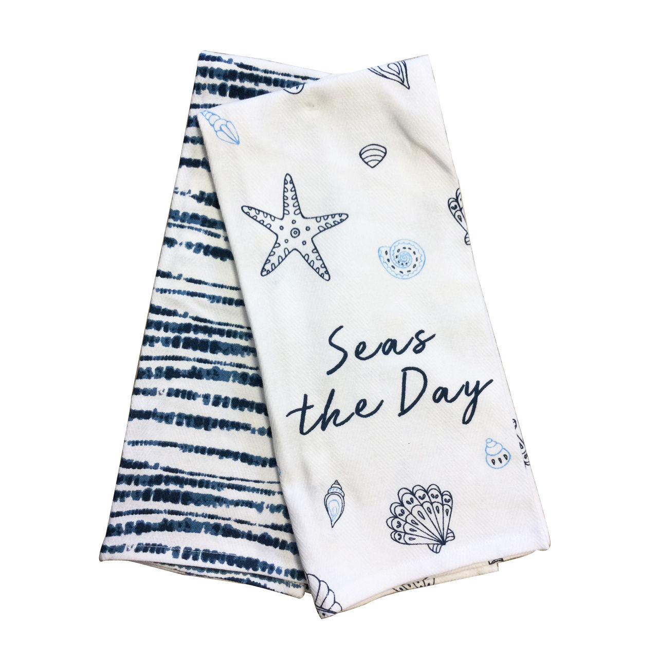 Coastal Seas the Day White & Blue 2-Piece Kitchen Towel Set