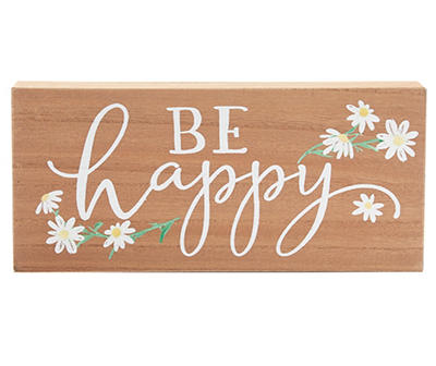 "Be Happy" Brown & White Floral Box Plaque