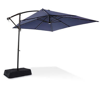 8' x 11' Navy Rectangular Market Solar Offset Patio Umbrella with Base