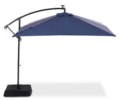8' x 11' Navy Offset Solar Light Patio Umbrella