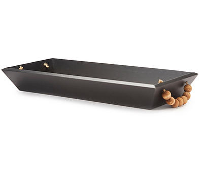 Black Wood Tray With Brown Bead Handles