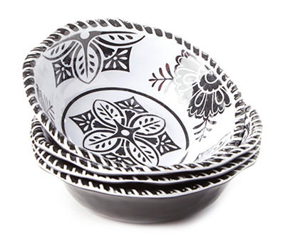 Black & White Medallion Melamine Salad Bowls, 4-Pack