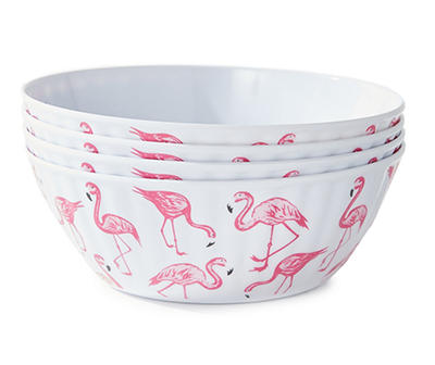 White Flamingo Melamine Salad Bowls, 4-Pack