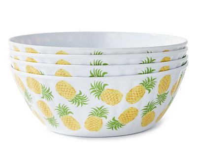 White Pineapple Melamine Salad Bowls, 4-Pack